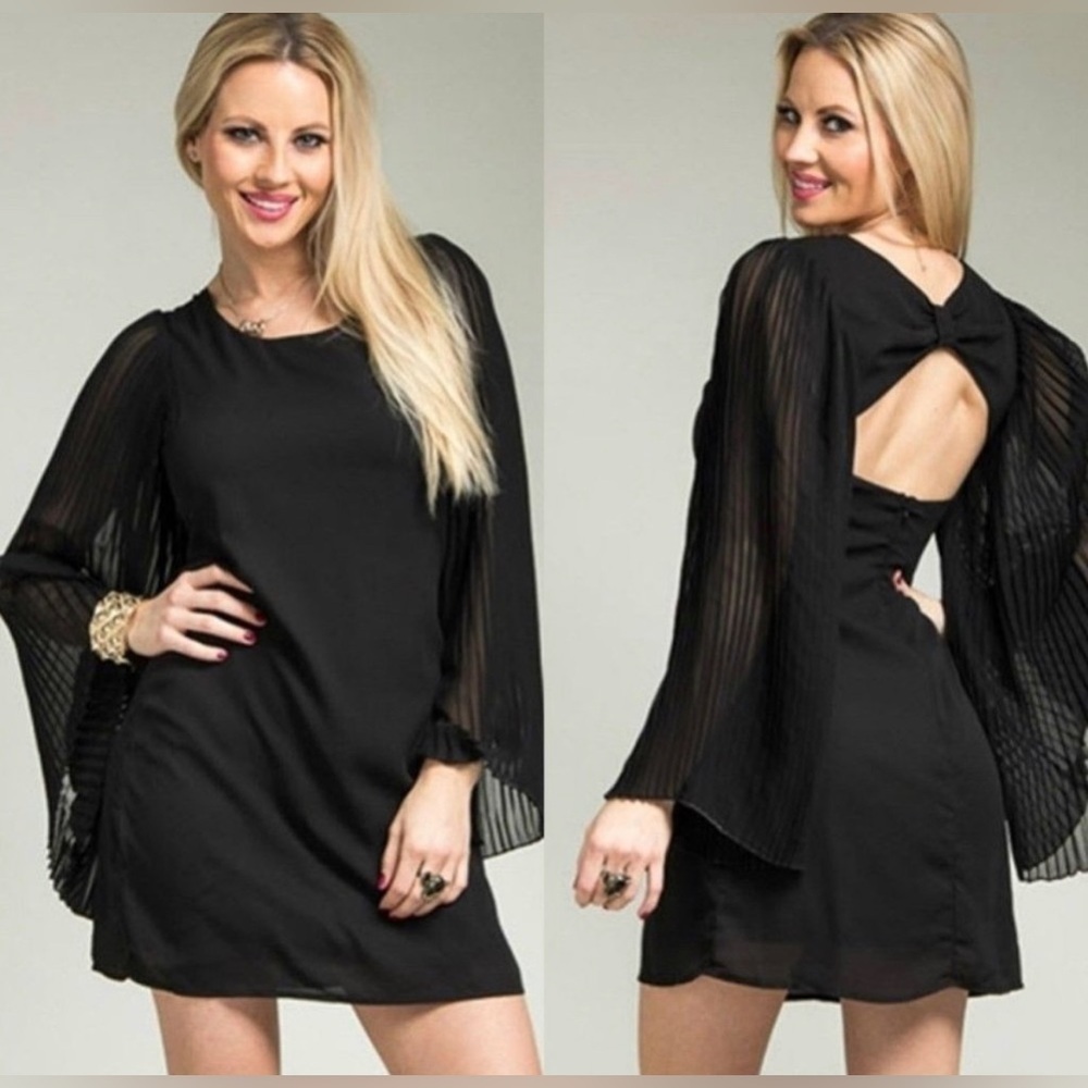 Ya Los Angeles Black Angel Sleeve Open Back Dress Sz L EUC
